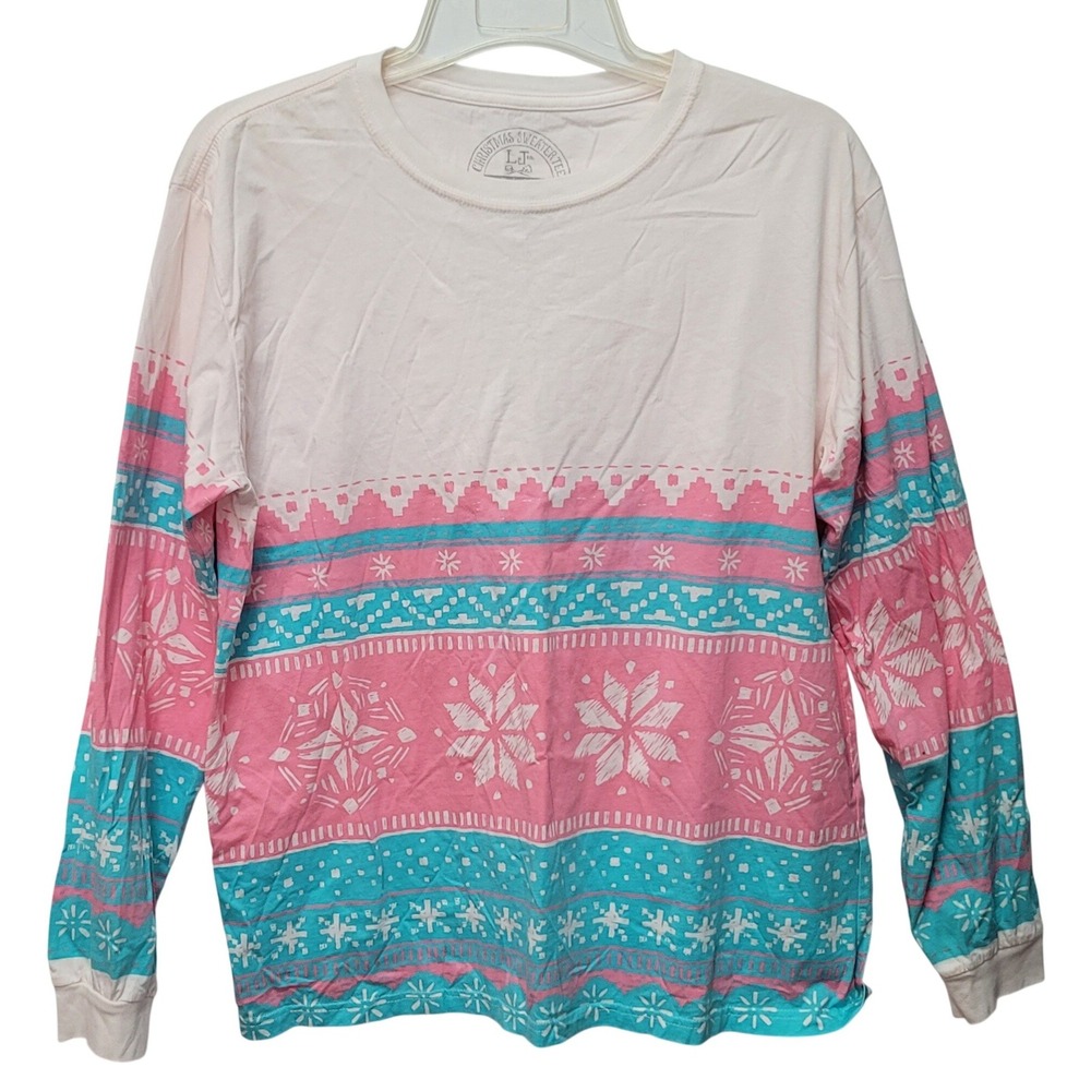 Lauren James Christmas Pink‎ Snowflake Sz L Long Sleeve Tee Cozy Holiday Graphic - Picture 3 of 8